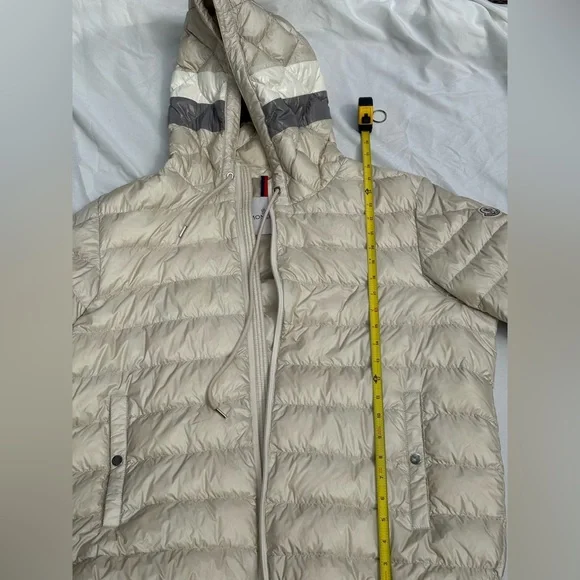 Moncler Beige Hooded Jacket with Gray and White Accents